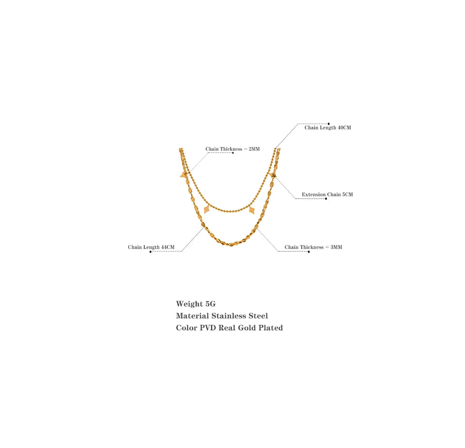 Geometric chain layered necklace in gold-plated stainless steel.