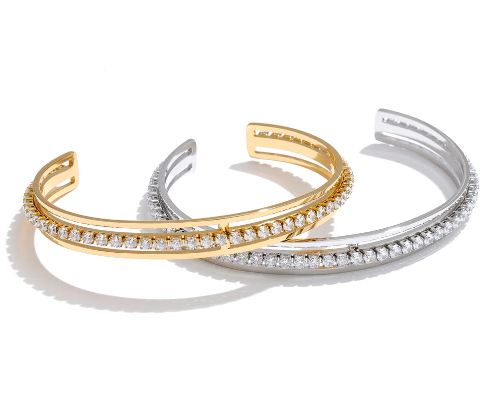 Cubic Zirconia Geometric Bracelet — Stainless Steel with Cubic Zirconia · PS1556