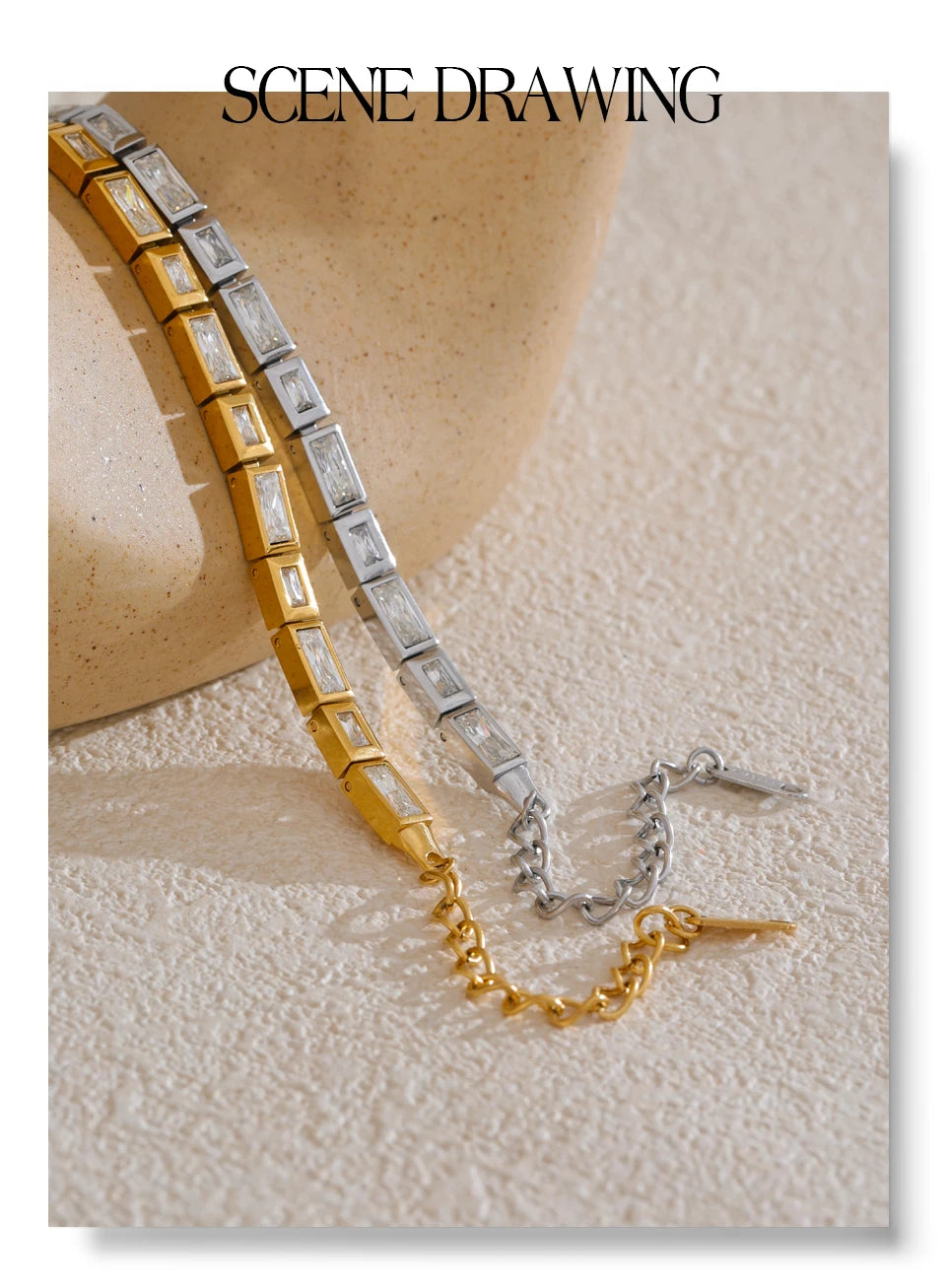 Cubic Zirconia Geometric Chain Bracelet — Gold-Plated Stainless Steel with Cubic Zirconia · PS1955