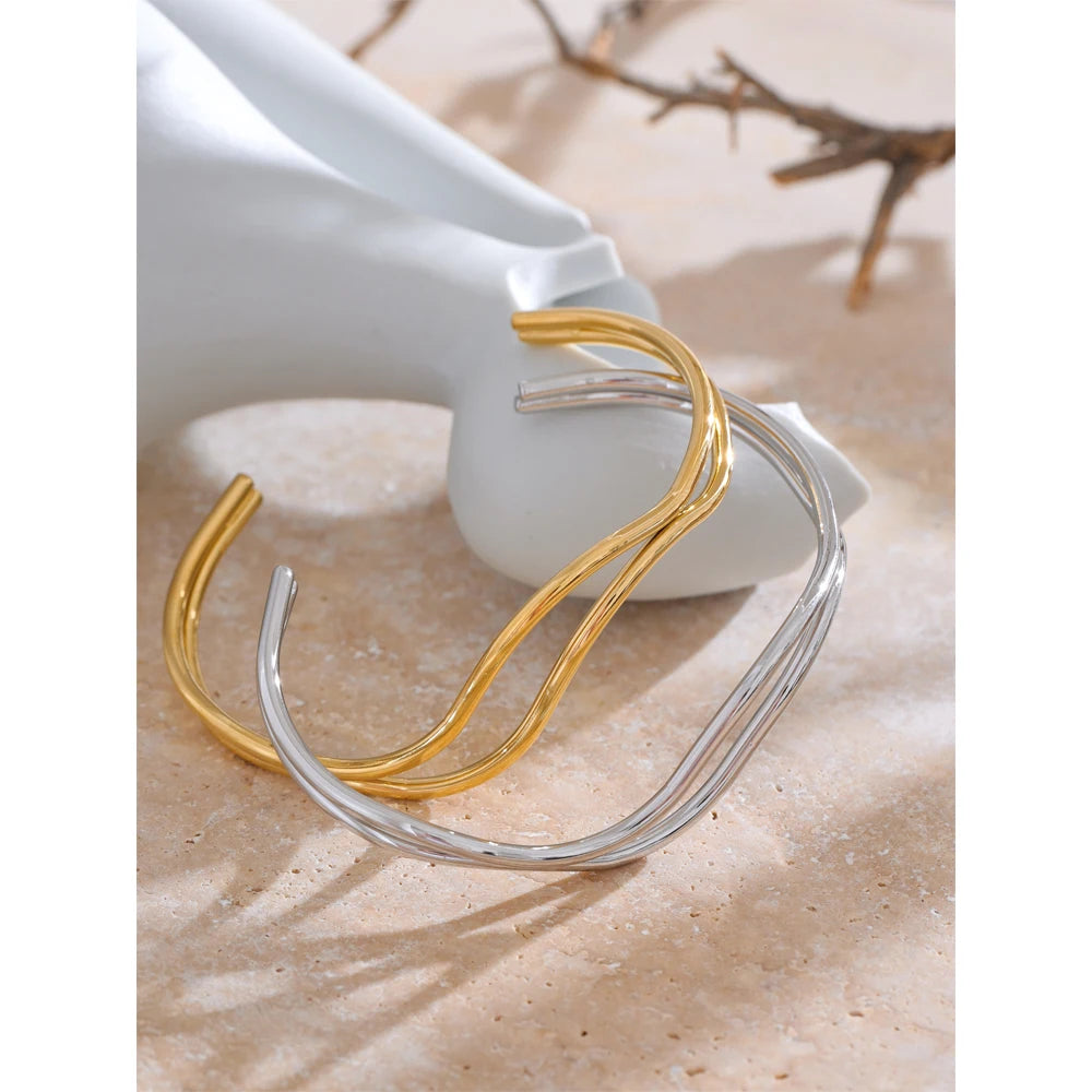 Geometric Layered Bracelet — Gold-Plated Stainless Steel · PS1626