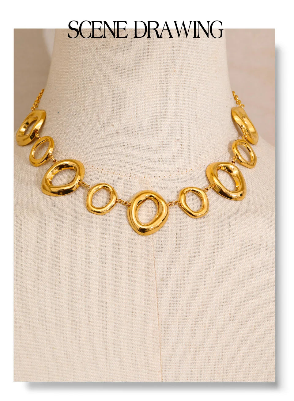 Cubic zirconia geometric chain necklace in gold-plated stainless steel with cubic zirconia.