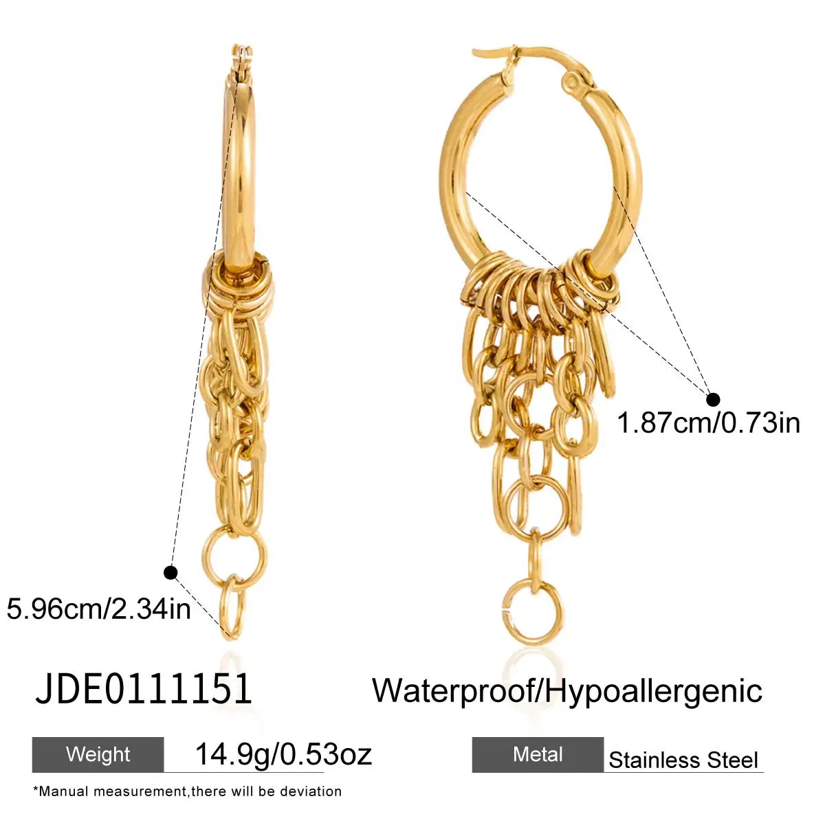 Chain Tassel Hoop Earrings — Stainless Steel · PS106