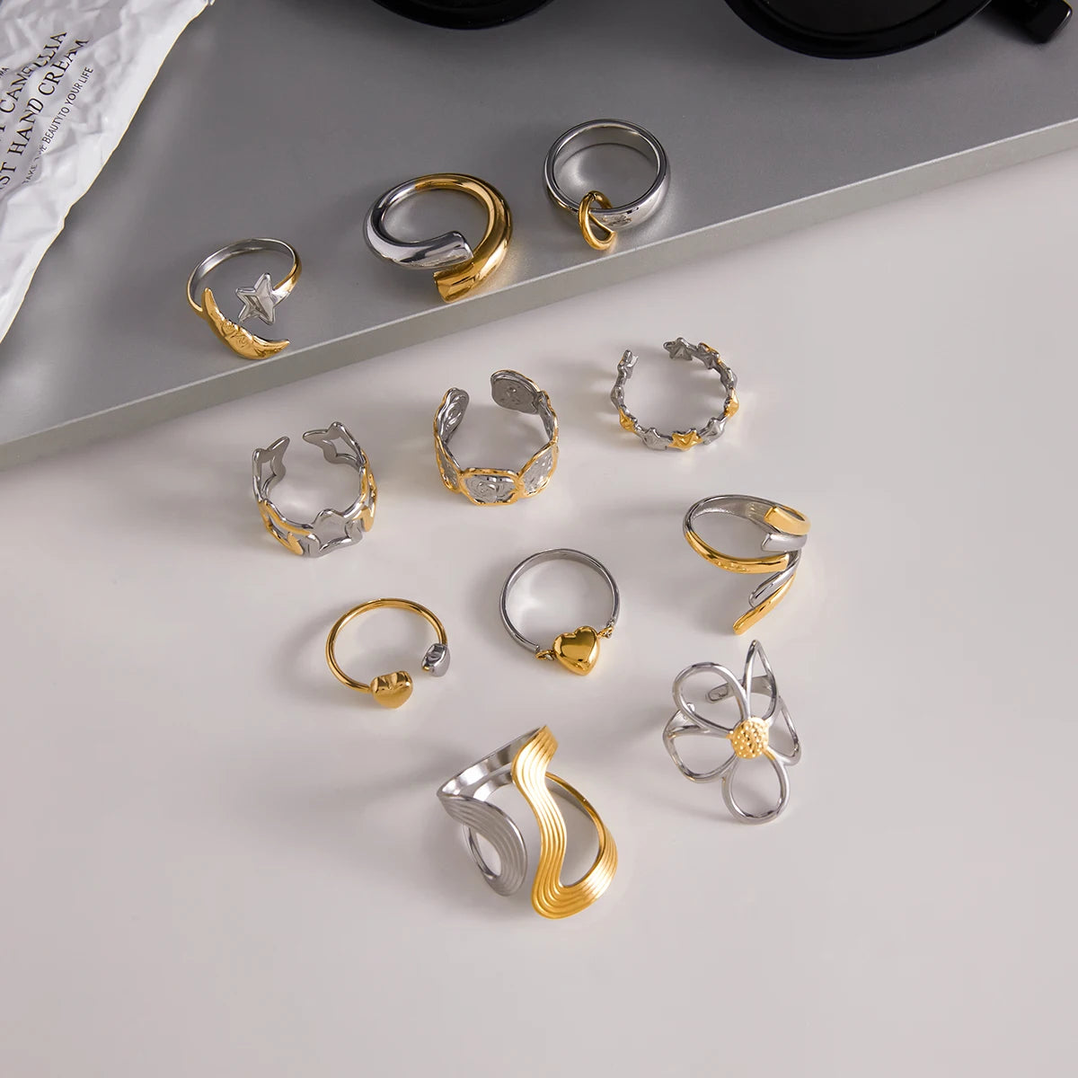 Floral Ring Stack — Stainless Steel · PS230