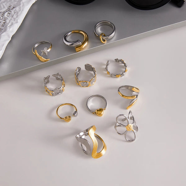 Floral Ring Stack — Stainless Steel · PS230