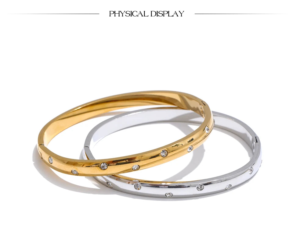 Cubic Zirconia Geometric Bracelet — Gold-Plated Stainless Steel with Cubic Zirconia · PS2150