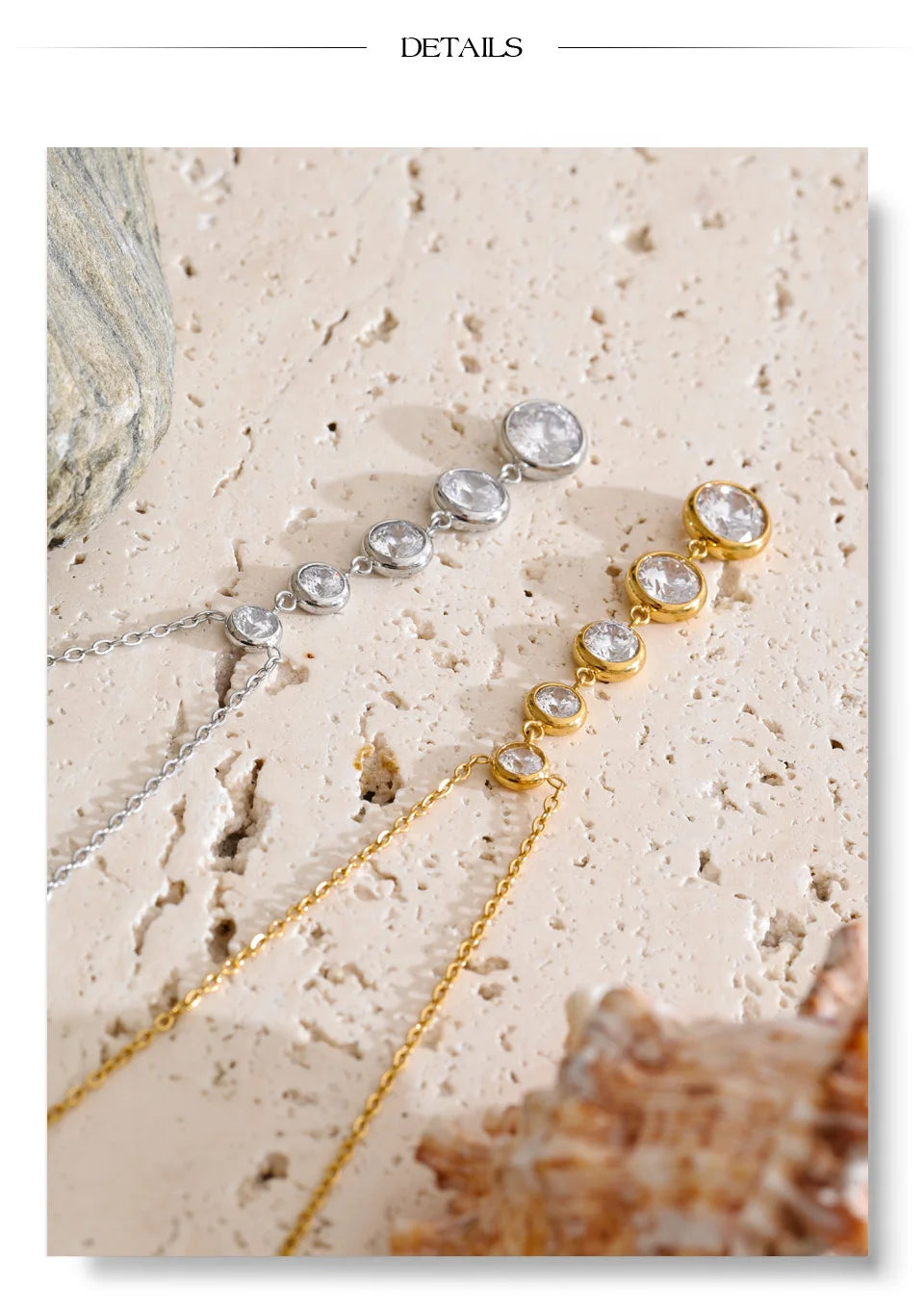 Cubic zirconia geometric chain necklace in gold-plated stainless steel with cubic zirconia.