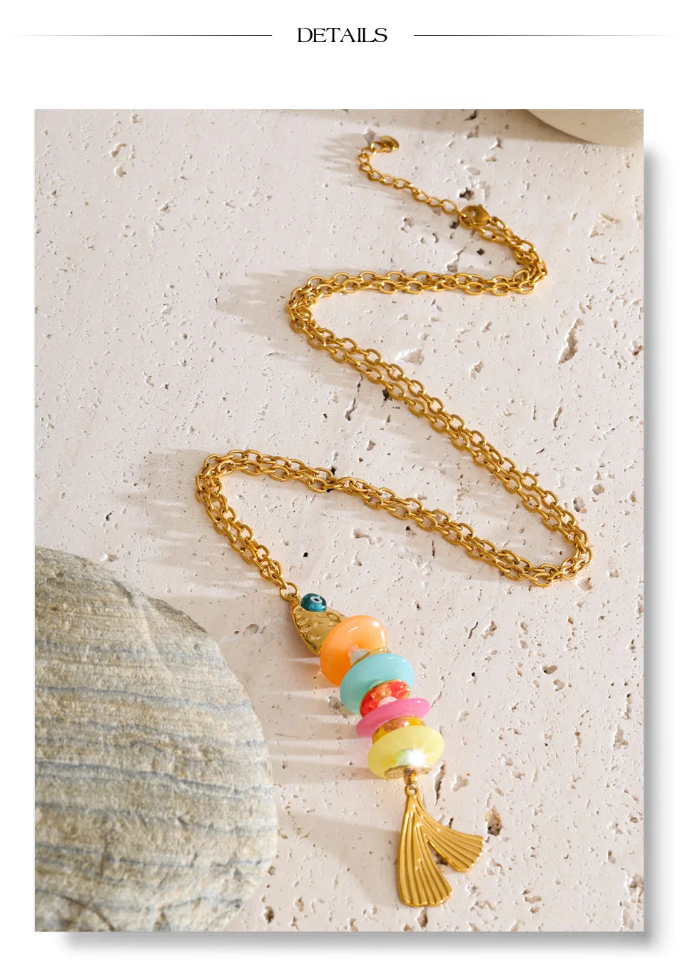 Resin Multi-Color Geometric Necklace — Gold-Plated Stainless Steel with Resin · PS2307