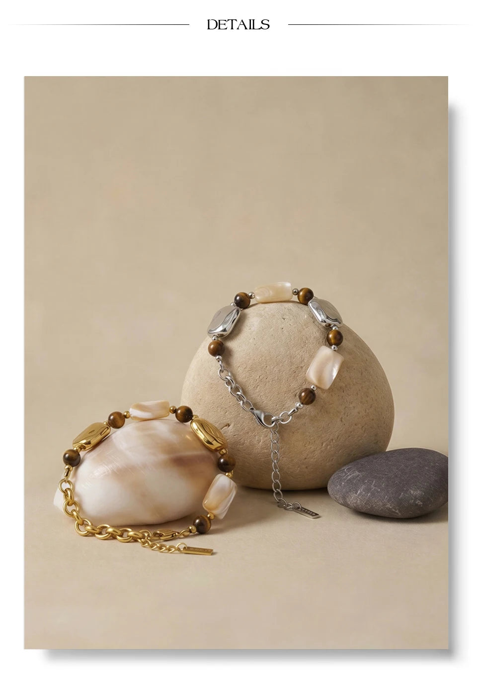 Shell Natural Stone Geometric Bracelet — Gold-Plated Stainless Steel with Natural Stone and Shell · PS1170