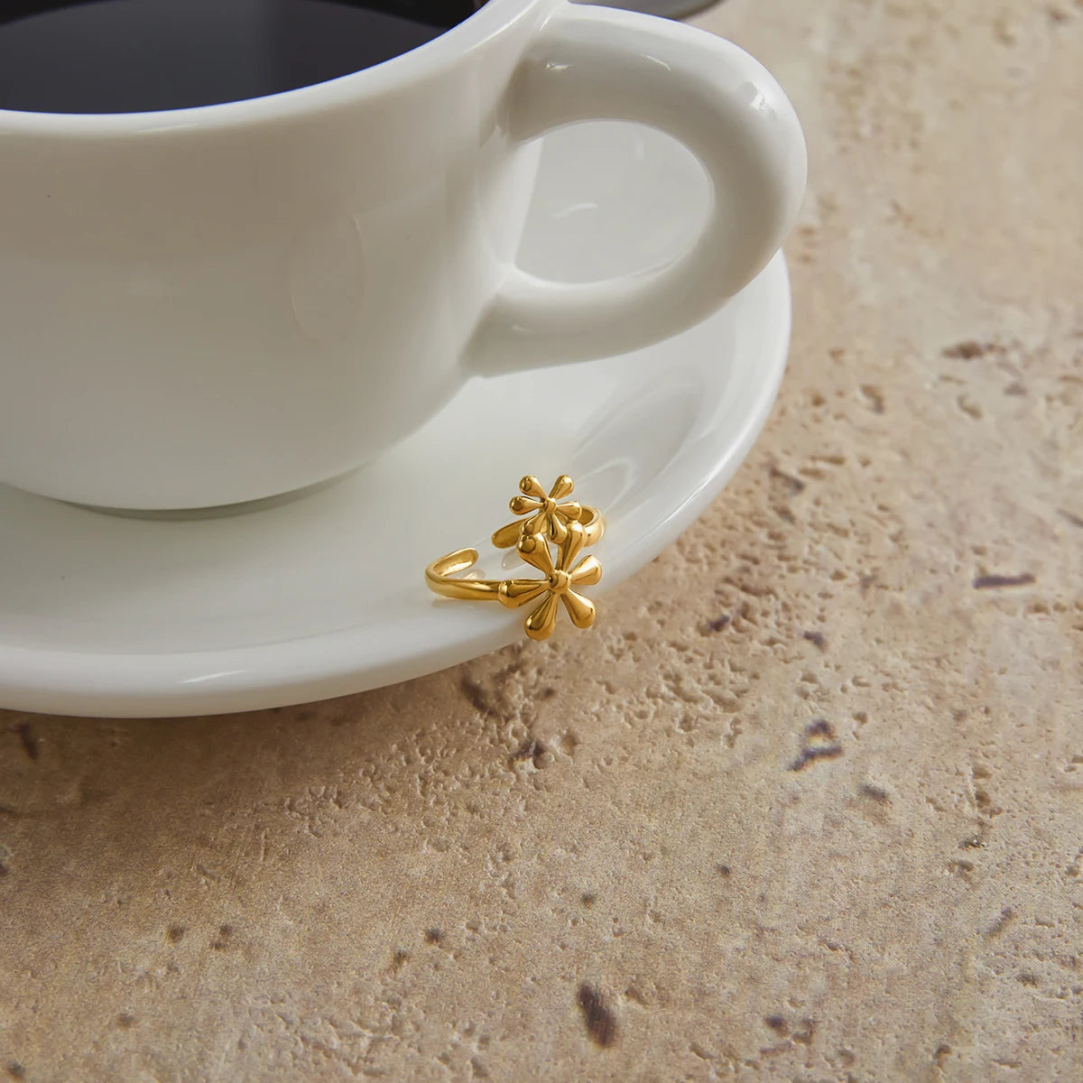 Flower Open Ring — Stainless Steel · PS308