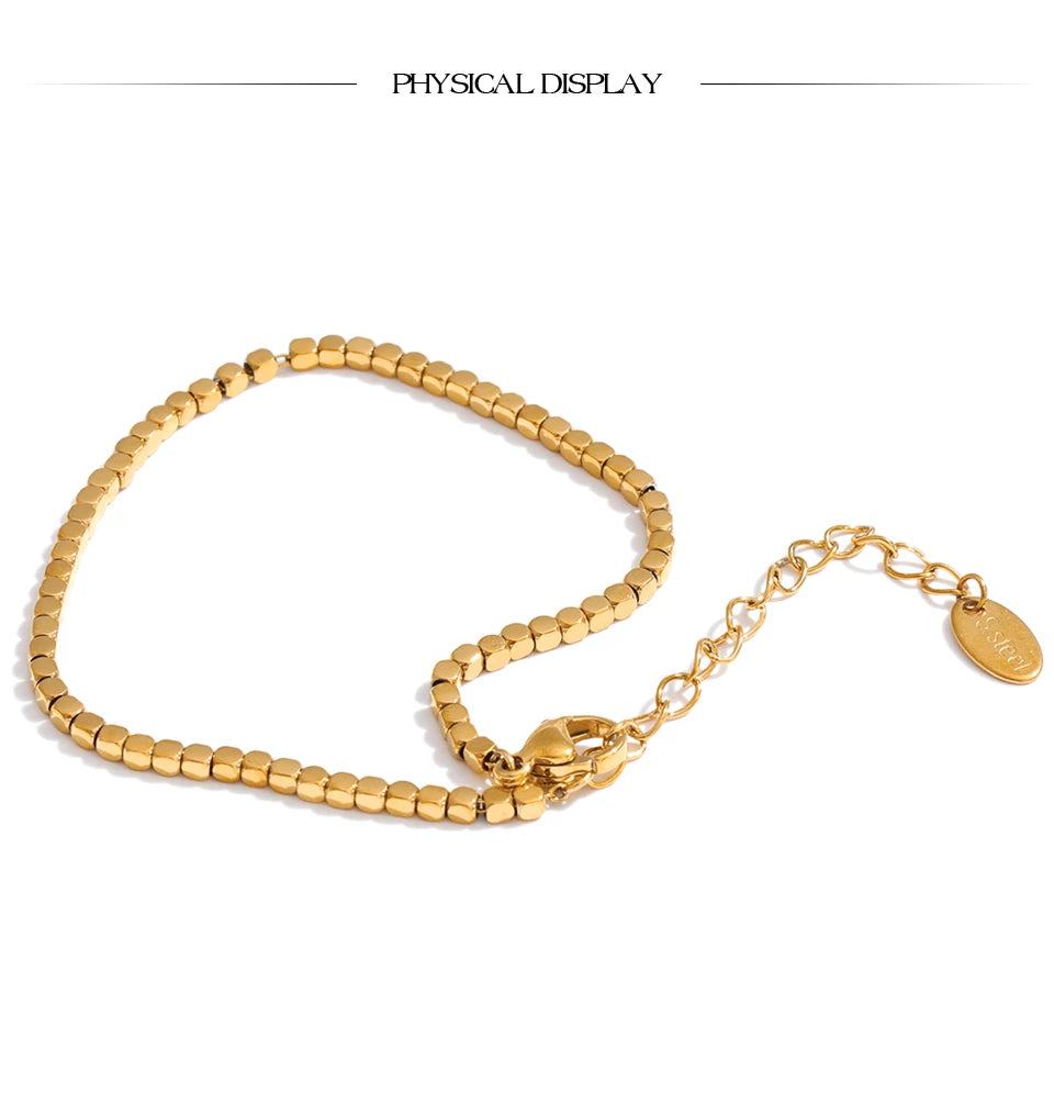 Beaded Geometric Chain Bracelet — Gold-Plated Stainless Steel · PS1030