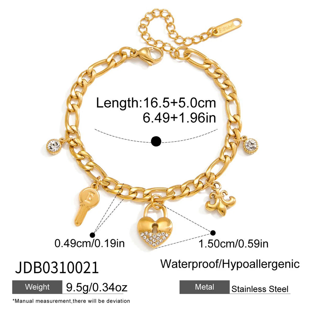Star Lock Charm Bracelet Stack — Stainless Steel · PS045
