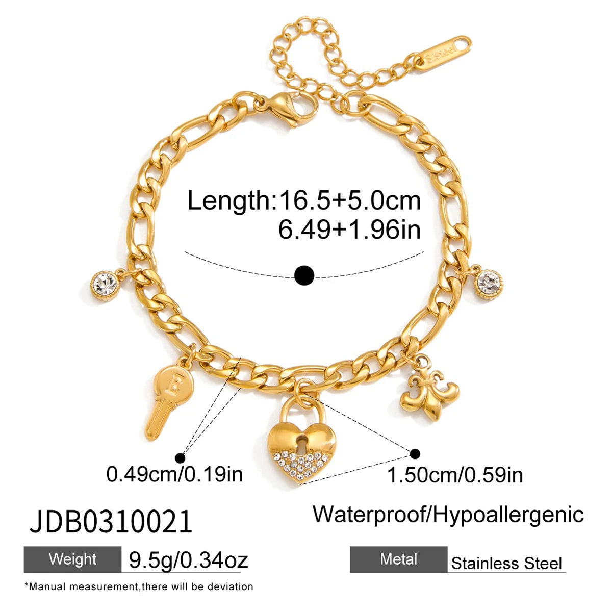 Star Lock Charm Bracelet Stack — Stainless Steel · PS045