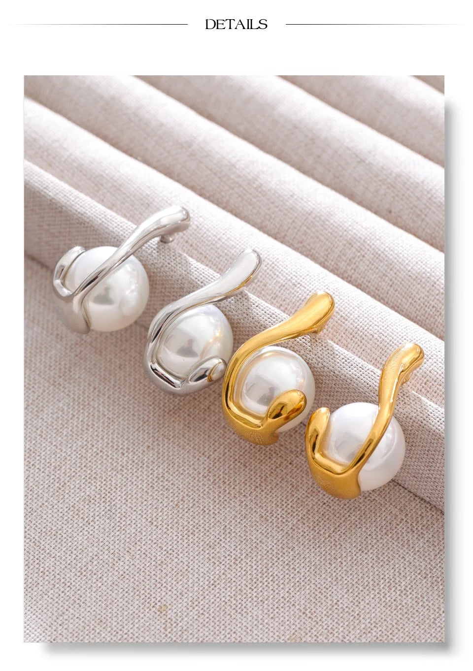 Pearl geometric earrings in gold-plated stainless steel with pearl.