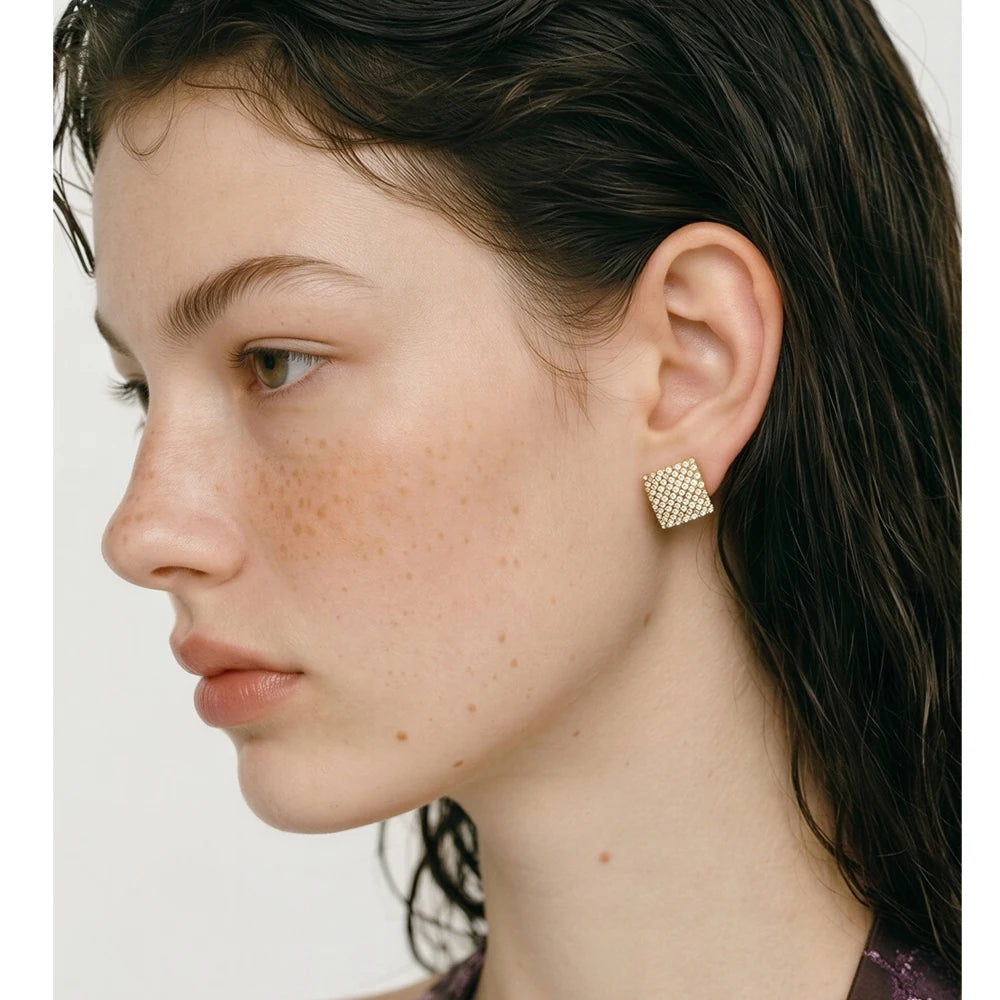 Cubic Zirconia Geometric Earrings — Gold-Plated Stainless Steel with Cubic Zirconia · PS1142