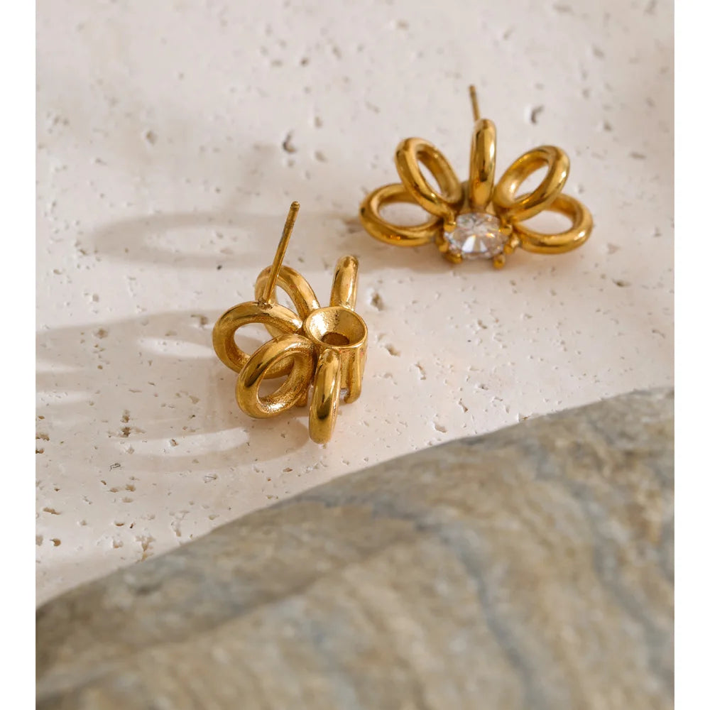Cubic Zirconia Geometric Earrings — Gold-Plated Stainless Steel with Cubic Zirconia · PS1425
