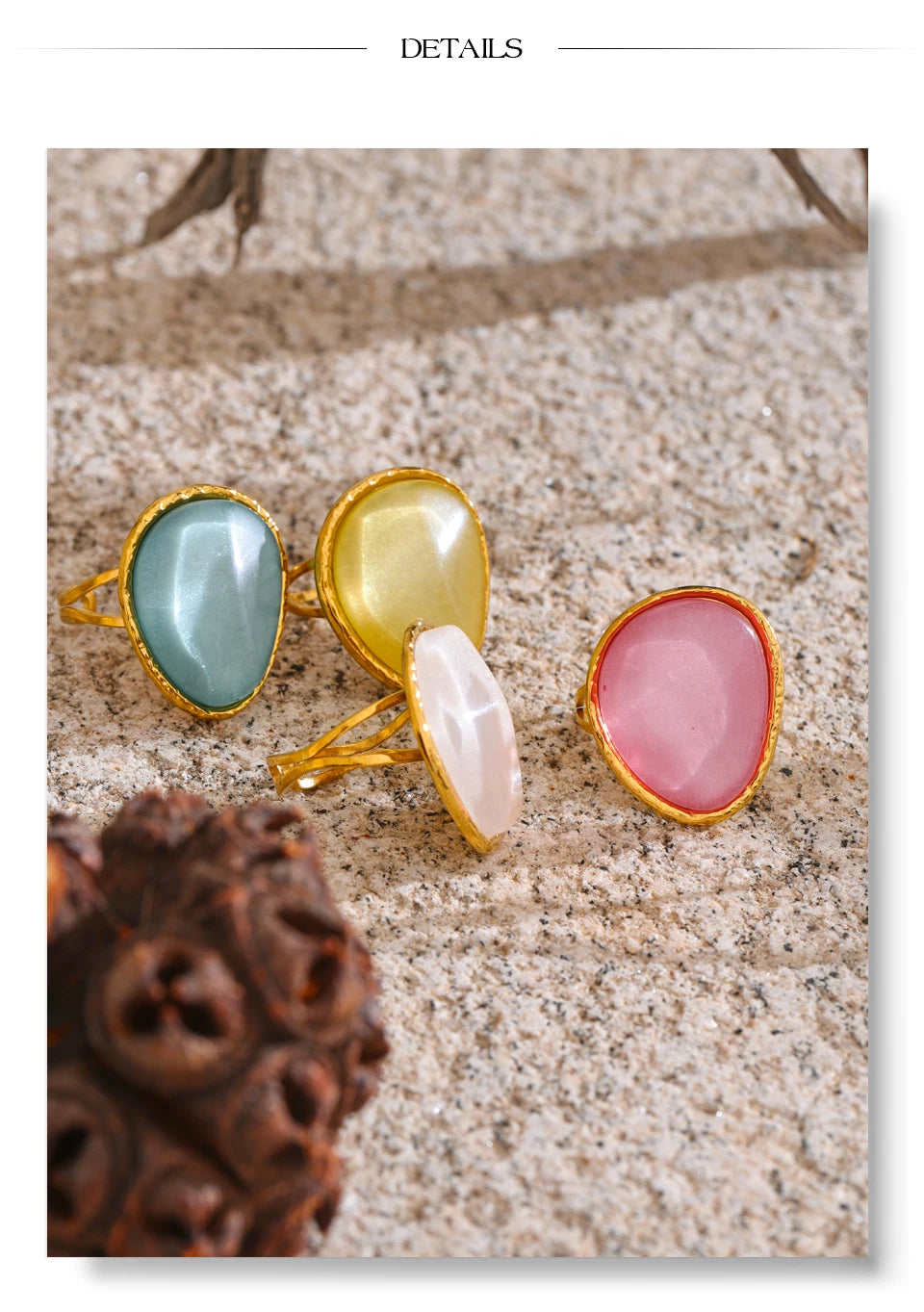 White resin multi-color ring in 18K gold-plated stainless steel with resin.