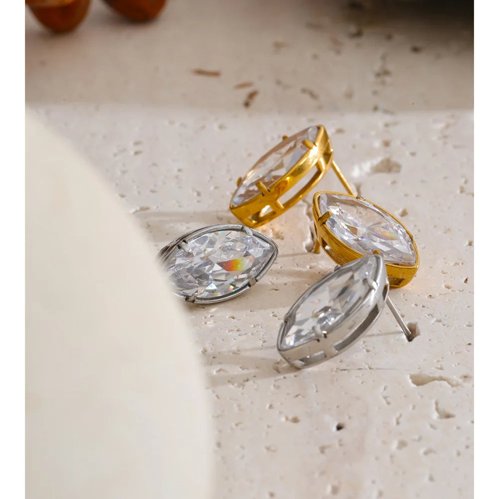 Cubic Zirconia Geometric Earrings — Gold-Plated Stainless Steel with Cubic Zirconia · PS1344