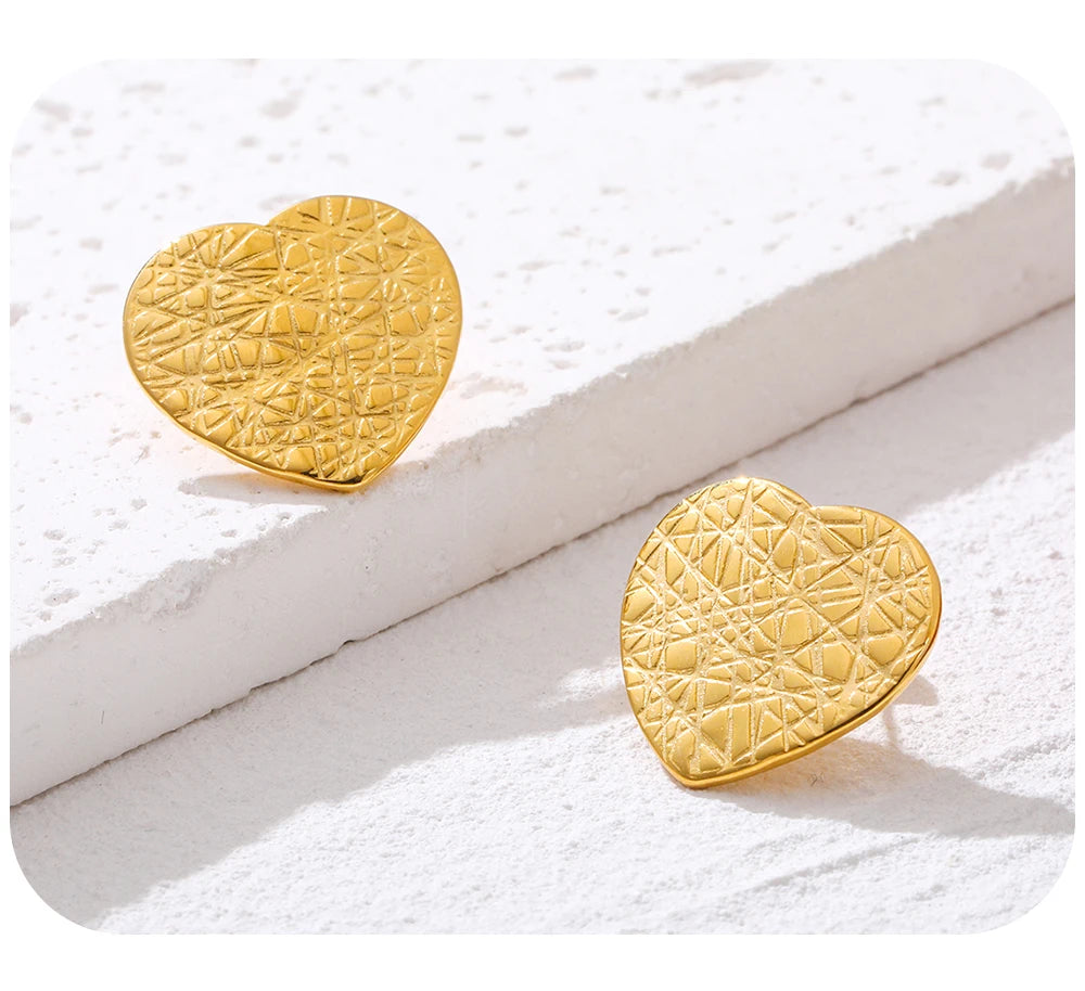 Stud Earrings Heart Irregular Knife Cut Metal Texture — 316L Stainless Steel · PS438