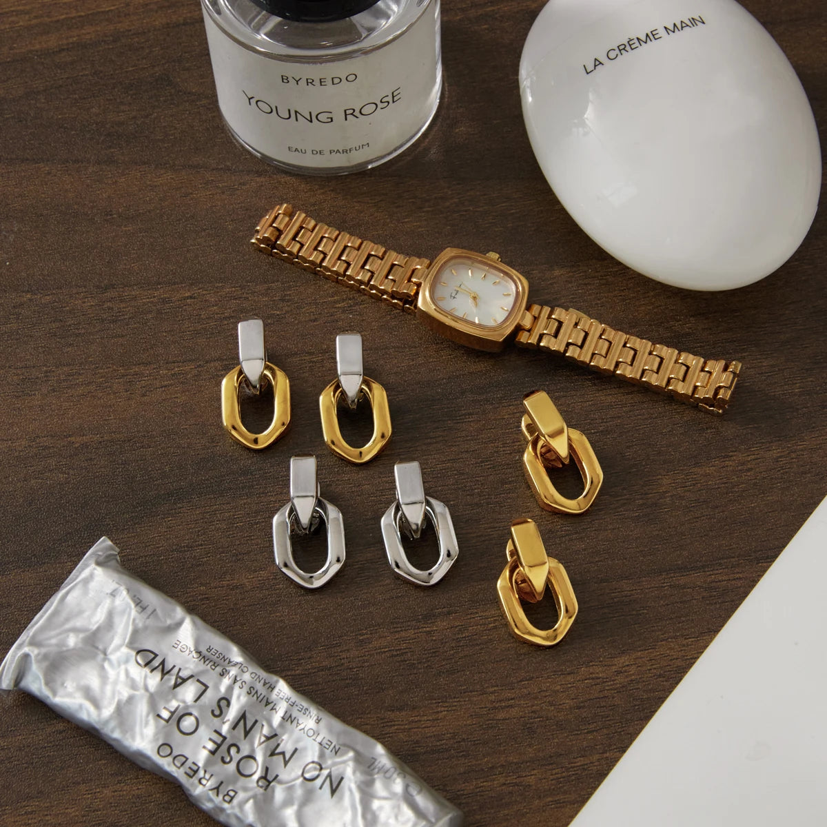 Two-Tone Pet Geometric Earrings — Stainless Steel · PS369