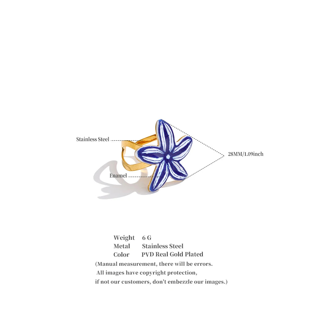 Enamel flower ring in 18K gold-plated stainless steel with enamel.