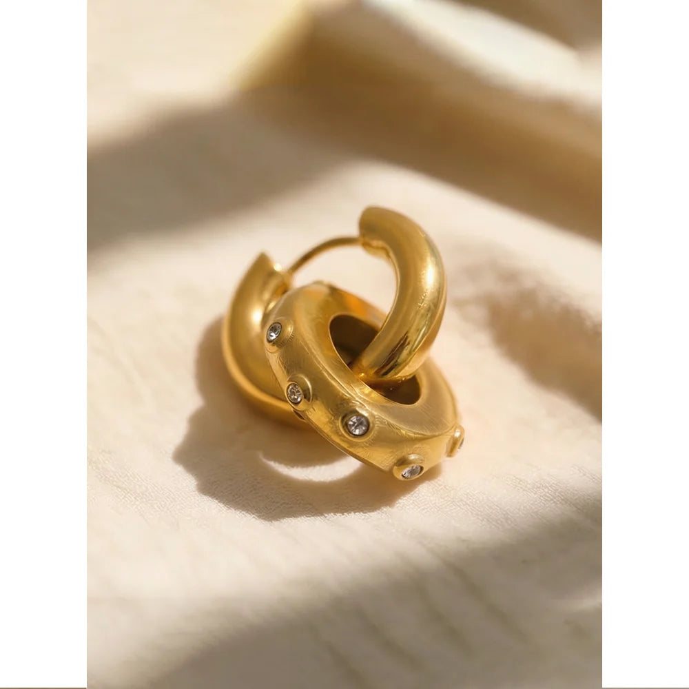 Cubic Zirconia Geometric Earrings — Gold-Plated Stainless Steel with Cubic Zirconia · PS1201