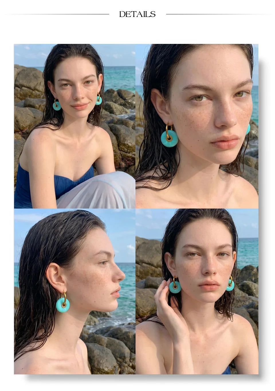 Resin acrylic geometric earrings in gold-plated stainless steel with resin and acrylic.