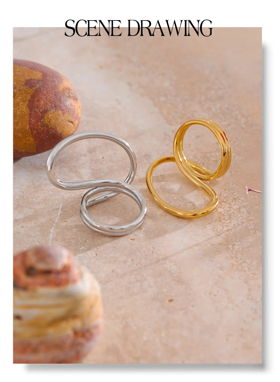 Geometric ring in 18K gold-plated stainless steel.