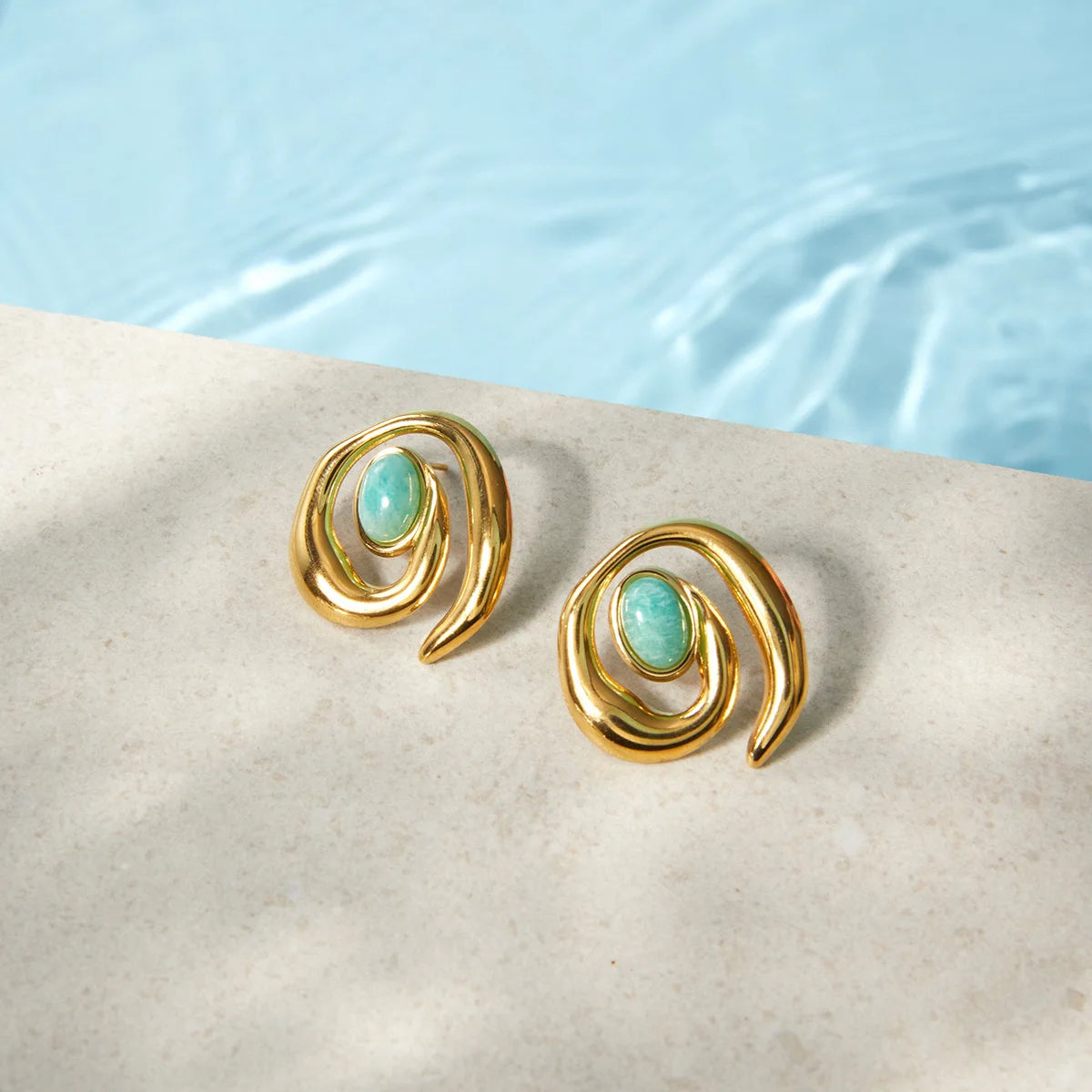 Turquoise Swirl Stud Earrings — Stainless Steel · PS109