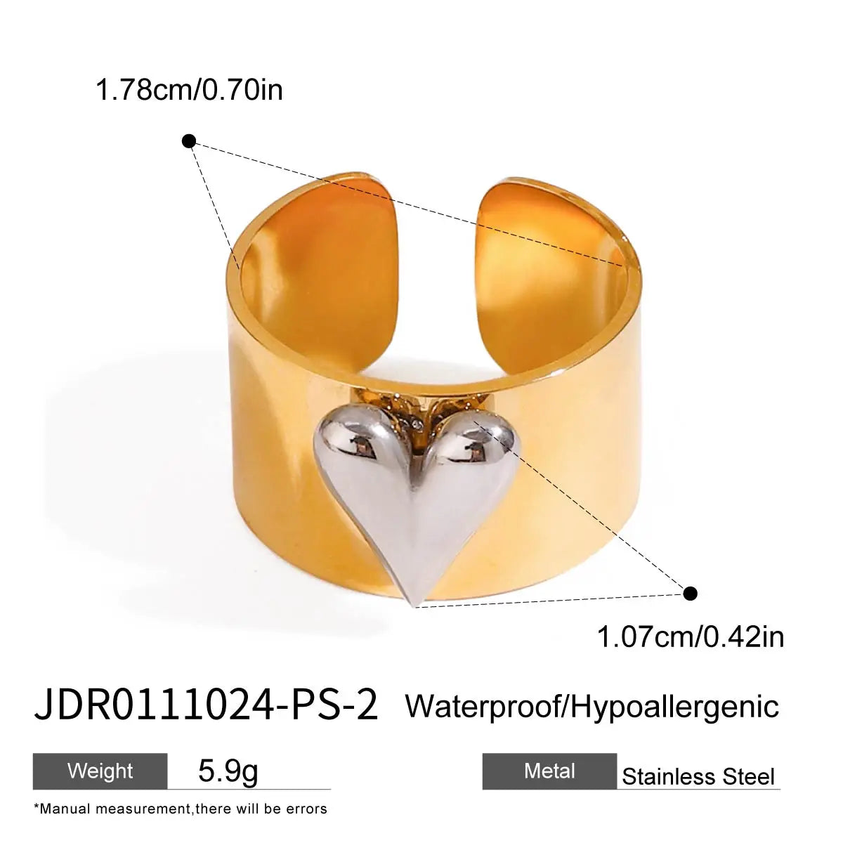 Geometric Heart Ring Stack — Stainless Steel · PS235