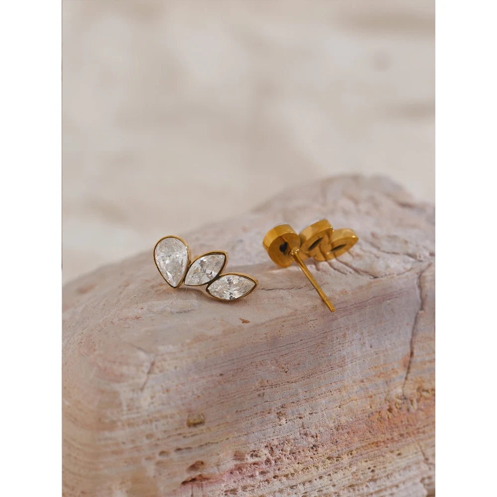 Cubic Zirconia Geometric Earrings — Gold-Plated Stainless Steel with Cubic Zirconia · PS1869
