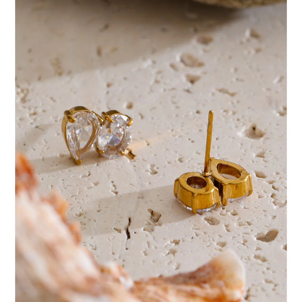 Cubic Zirconia Geometric Earrings — Gold-Plated Stainless Steel with Cubic Zirconia · PS1351