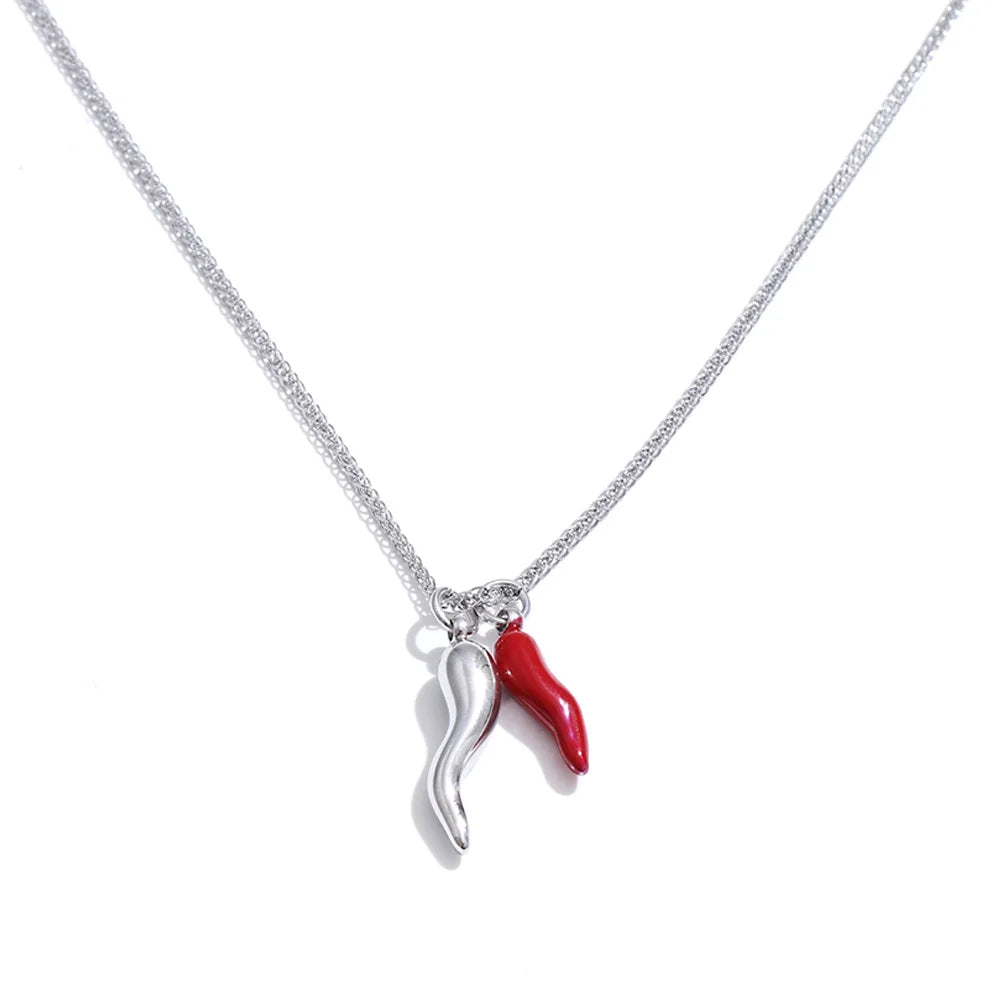 Red enamel geometric necklace in gold-plated stainless steel with enamel.