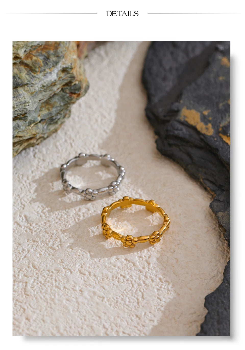 Flower ring in 18K gold-plated stainless steel.