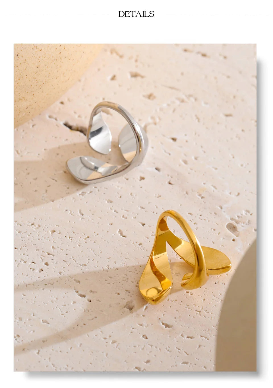 Geometric ring in gold-plated stainless steel.