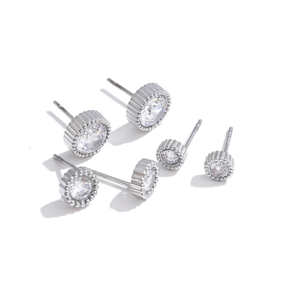 Cubic Zirconia Geometric Earrings — Gold-Plated Stainless Steel with Cubic Zirconia · PS1129