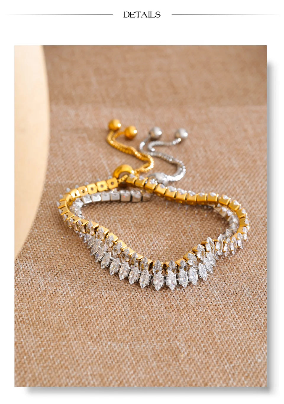 Cubic zirconia geometric bracelet in gold-plated stainless steel with cubic zirconia.