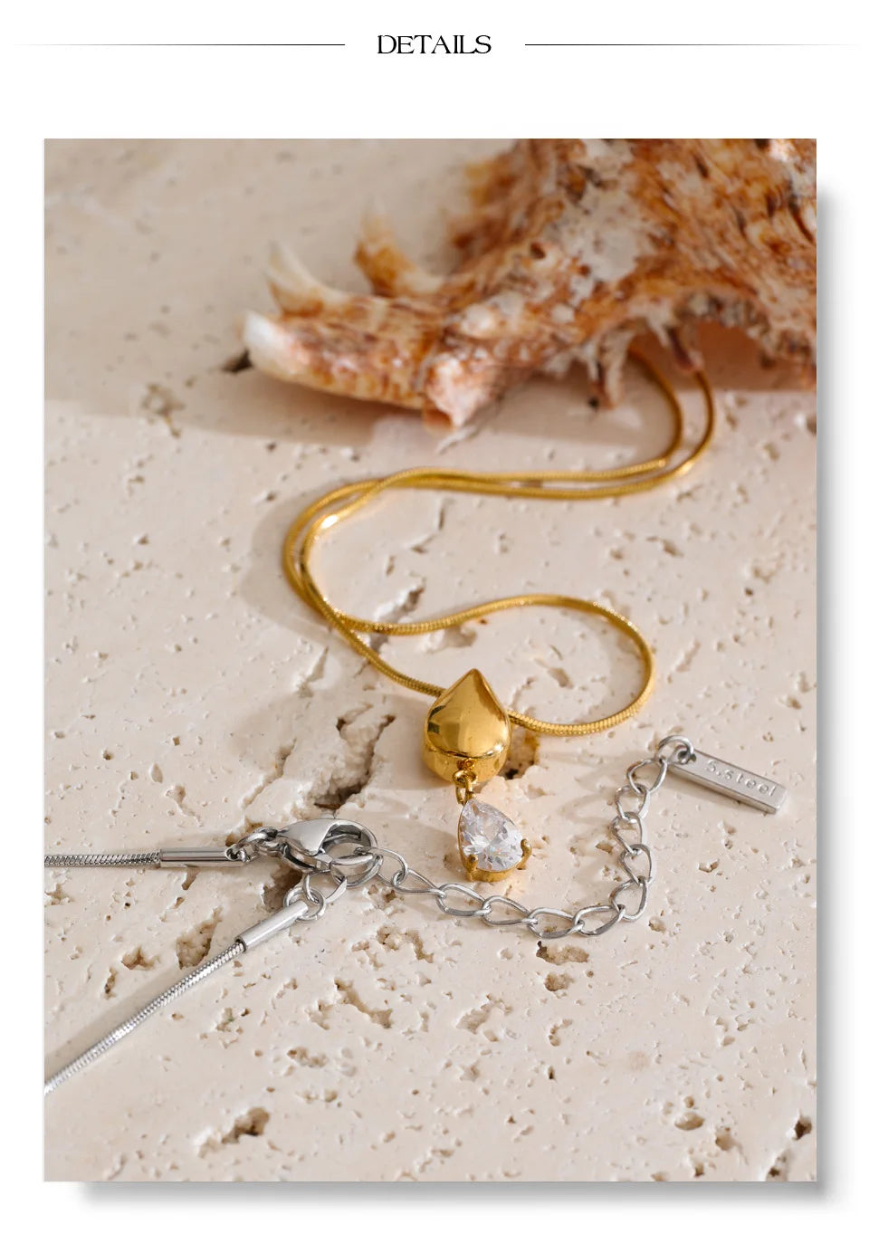 Cubic zirconia geometric necklace in gold-plated stainless steel with cubic zirconia.