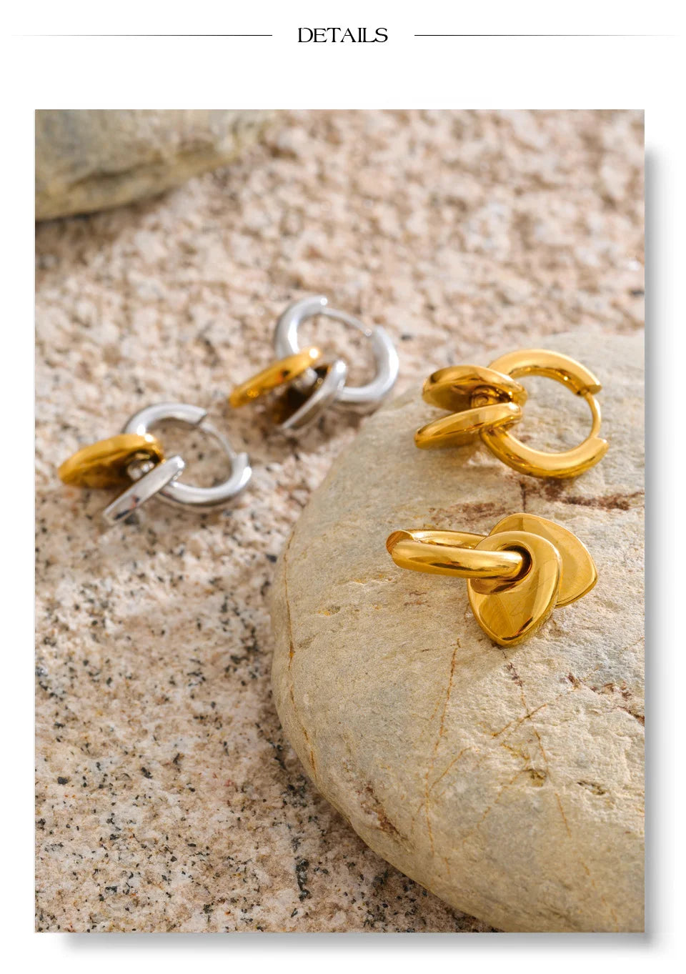 Heart geometric earrings in gold-plated stainless steel.
