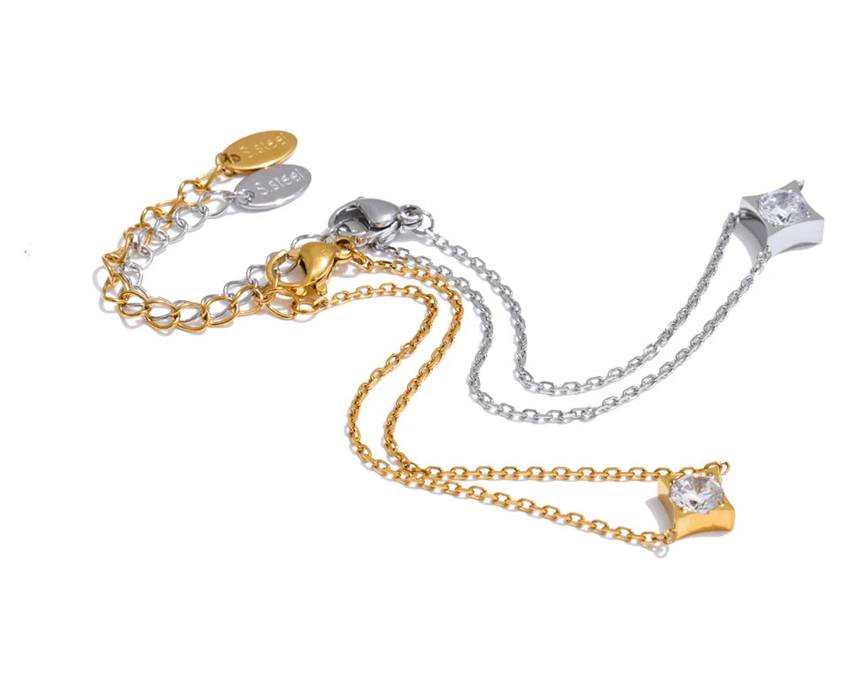 Cubic Zirconia Star Geometric Bracelet — Gold-Plated Stainless Steel with Cubic Zirconia · PS1229