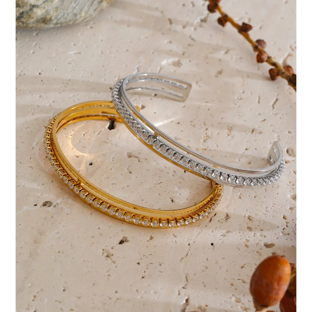 Cubic Zirconia Geometric Bracelet — Stainless Steel with Cubic Zirconia · PS1556