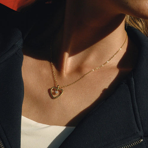 Crystal Heart Pendant Necklace — Stainless Steel