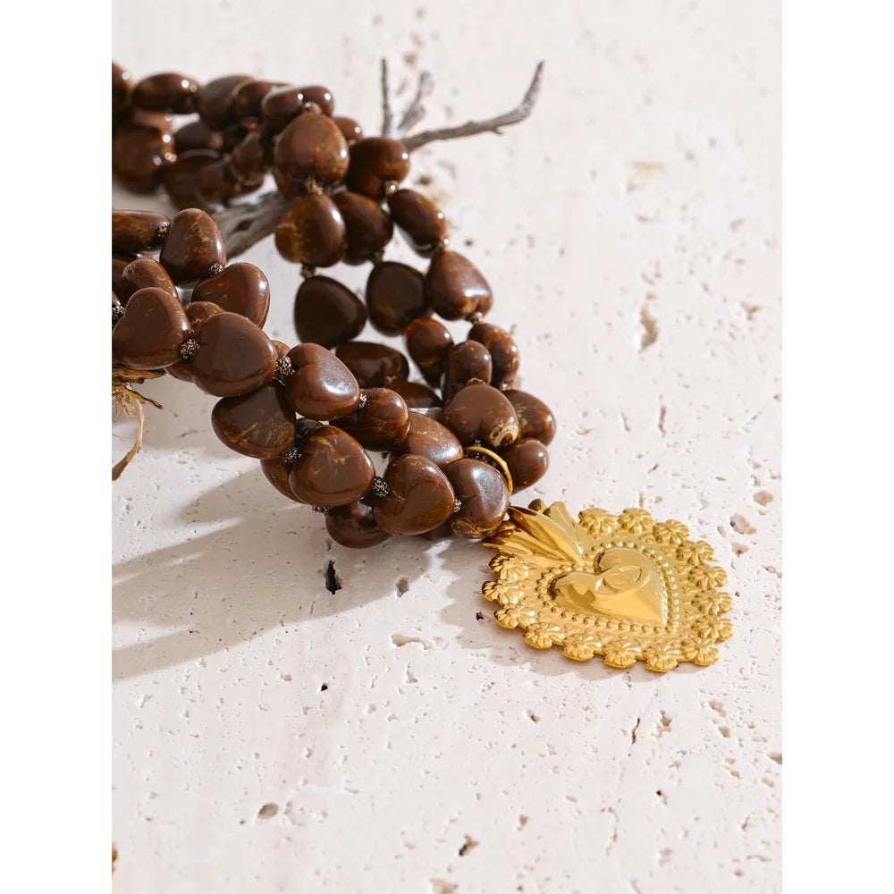 Acrylic Heart Beaded Necklace — Gold-Plated Stainless Steel with Acrylic · PS2237