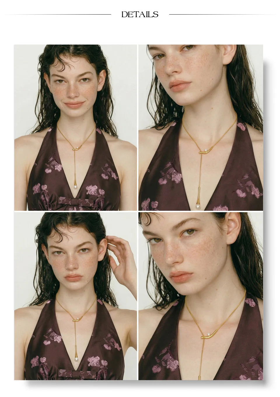 Pearl geometric chain necklace in gold-plated stainless steel with pearl.