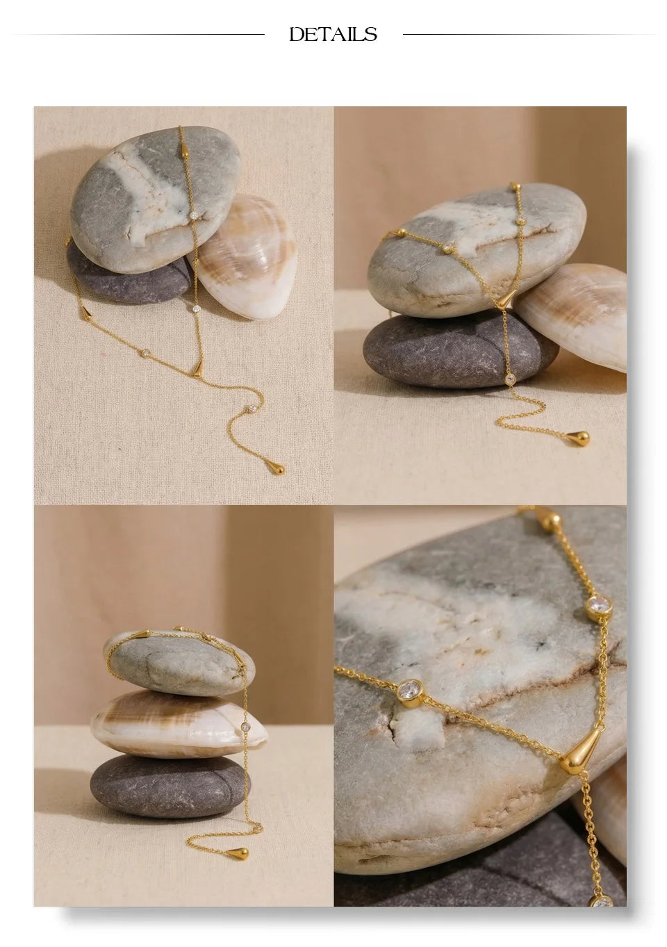 Cubic zirconia geometric chain necklace in gold-plated stainless steel with cubic zirconia.