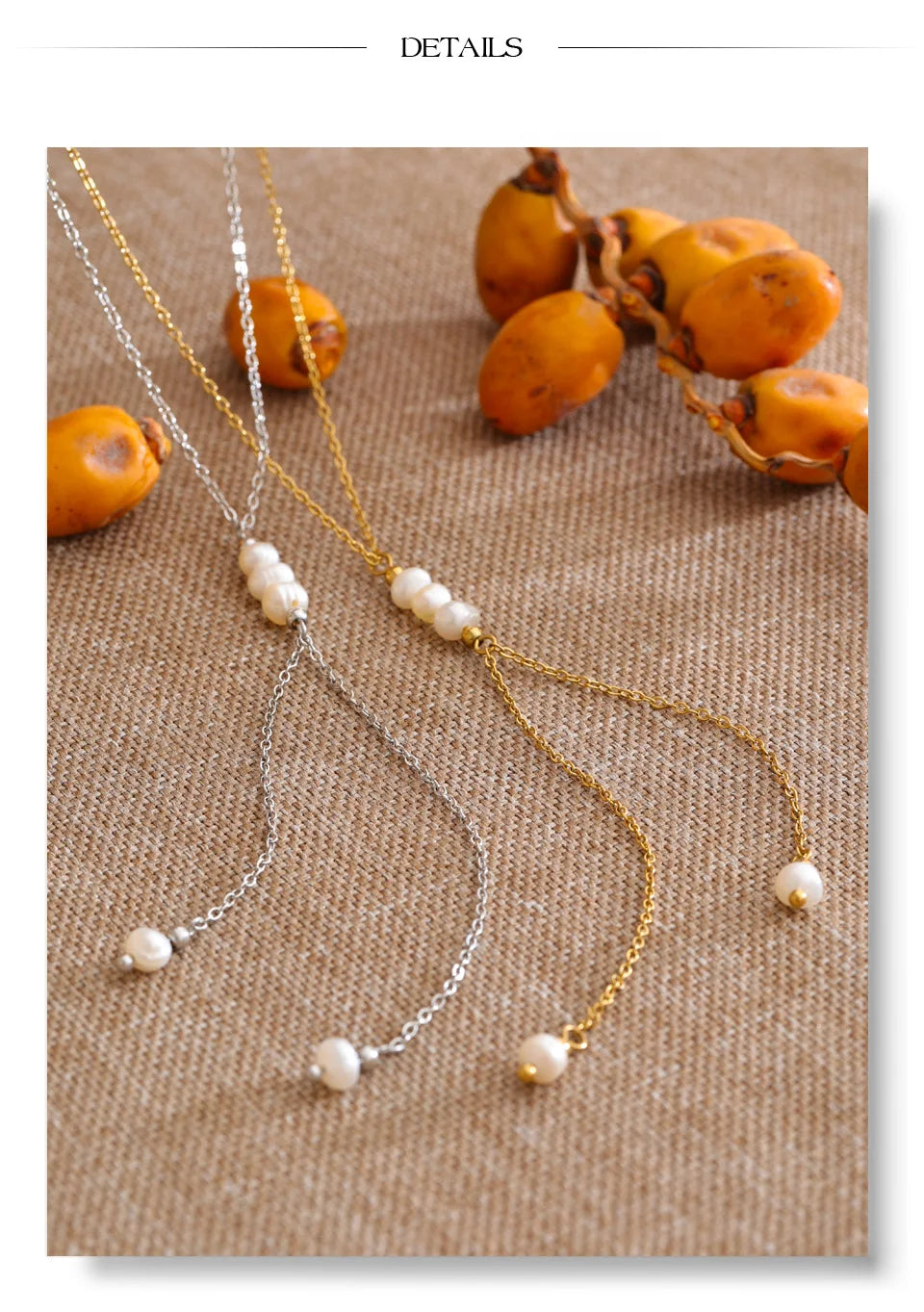 Freshwater pearl geometric chain necklace in gold-plated stainless steel with freshwater pearl.