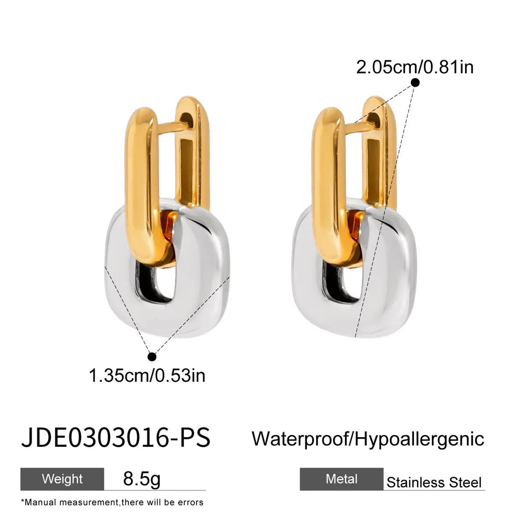 Two-Tone Link Hoop Earrings — Stainless Steel · PS088