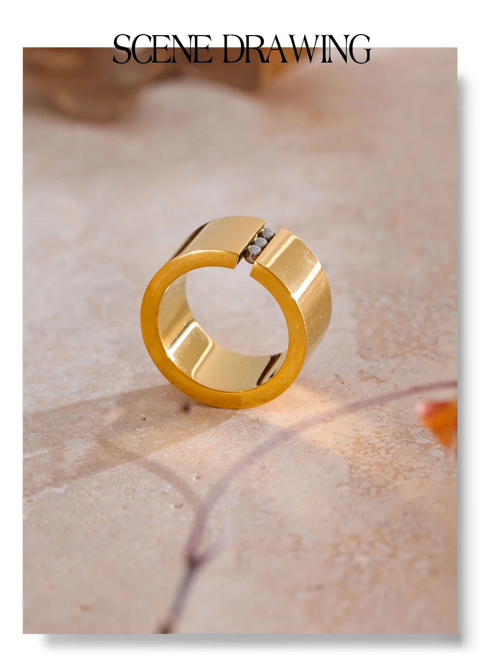 Geometric ring in gold-plated stainless steel.
