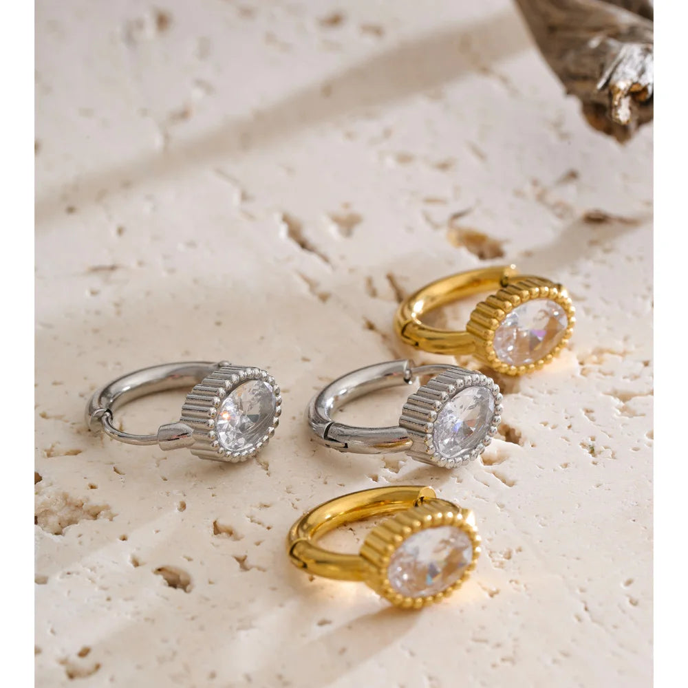 Cubic Zirconia Geometric Earrings — 14K Gold-Plated Stainless Steel with Cubic Zirconia · PS1431