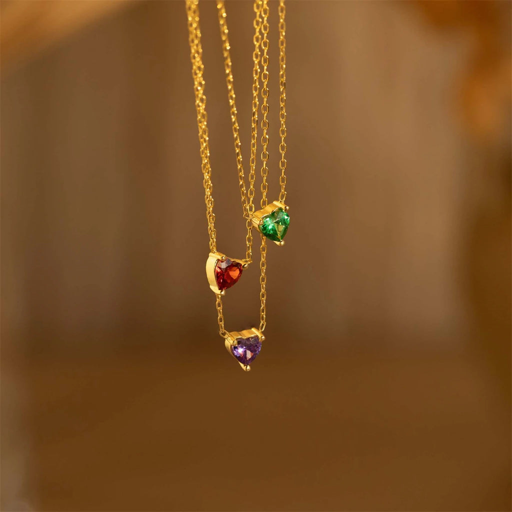 Stainless Steel Twelve Birthday Stone Necklace Love Pendant Necklace Month Stone