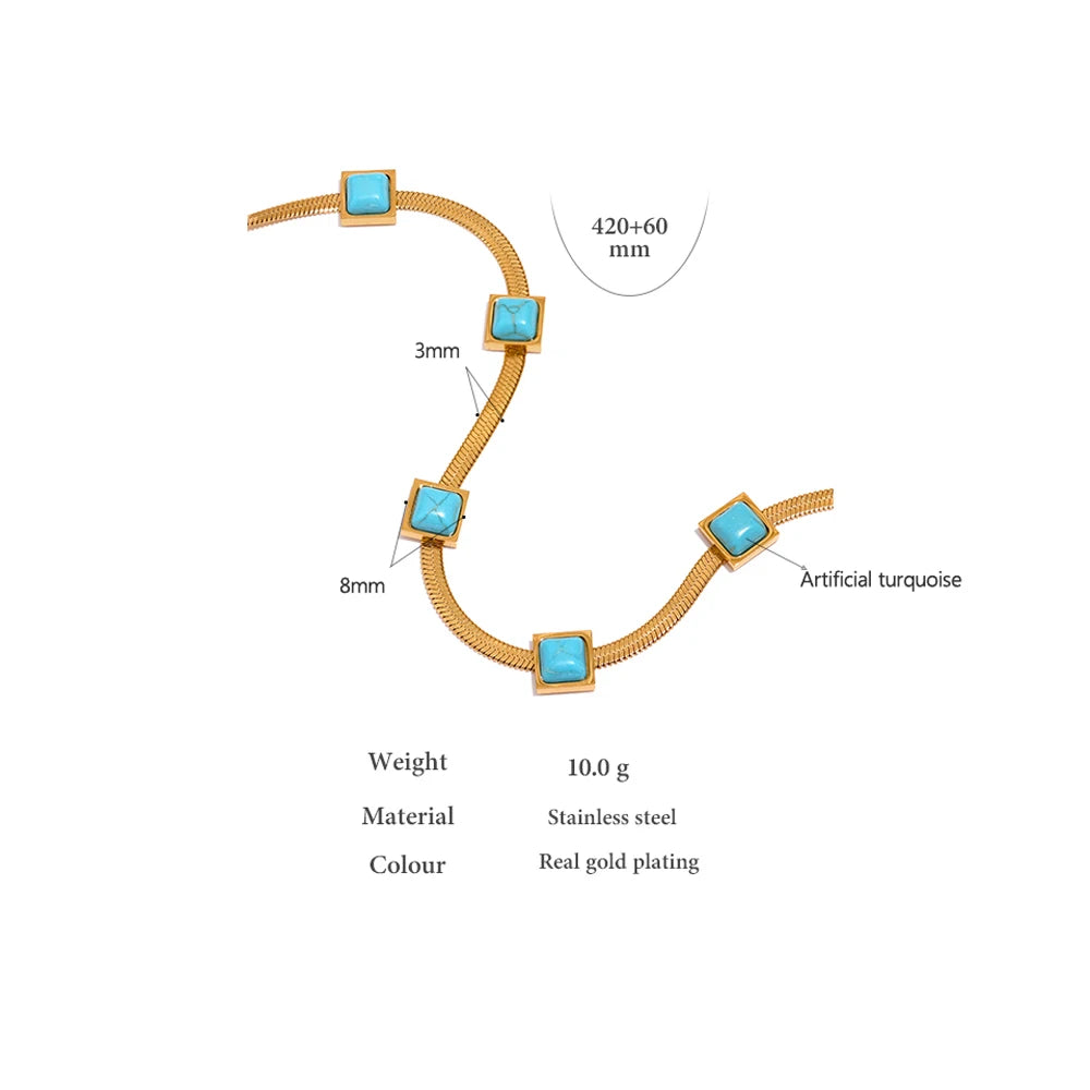 Blue natural stone snake necklace in gold-plated stainless steel with natural stone.